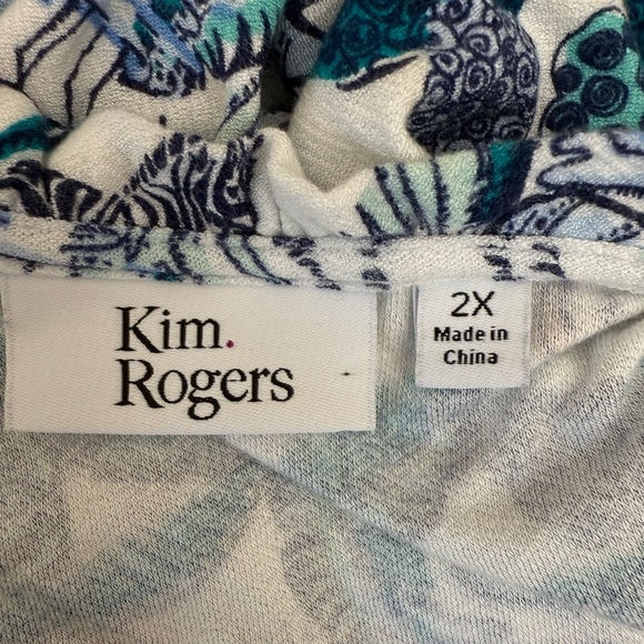 💥2/$15 Kim Rogers zebra flamingo palm tree short sleeve smocked yoke top size 2X - Picture 7 of 8